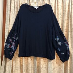 Time and Tru Floral Embroidered Blouson Sleeve Top - XXL